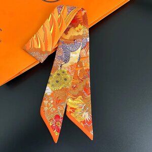 2/$15 NWT 100% Silk Jungle Print Double-Sided Ribbon Style Multicolor